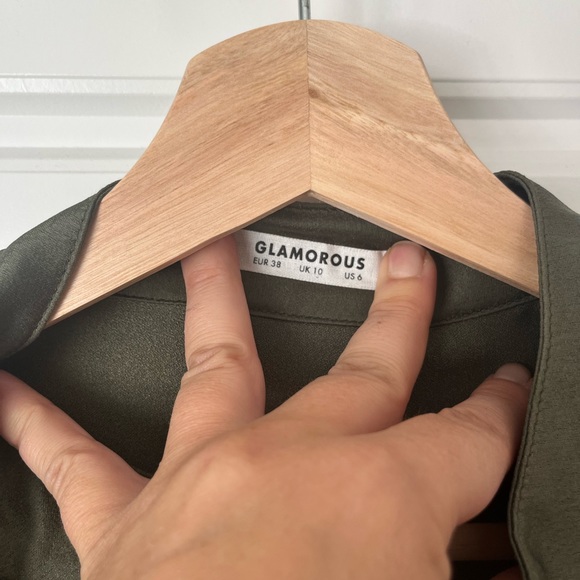 Glamorous Khaki Satin Utility Jumpsuit - Picture 3 of 5